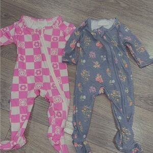 Tobi Pink Check & Gray Floral Footed Baby Sleepers